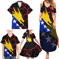 Bosnia and Herzegovina Flag Family Matching Summer Maxi Dress and Hawaiian Shirt with Dragon Shape - Fusion of National Pride & Sports Spirit