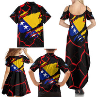 Bosnia and Herzegovina Flag Family Matching Summer Maxi Dress and Hawaiian Shirt with Dragon Shape - Fusion of National Pride & Sports Spirit