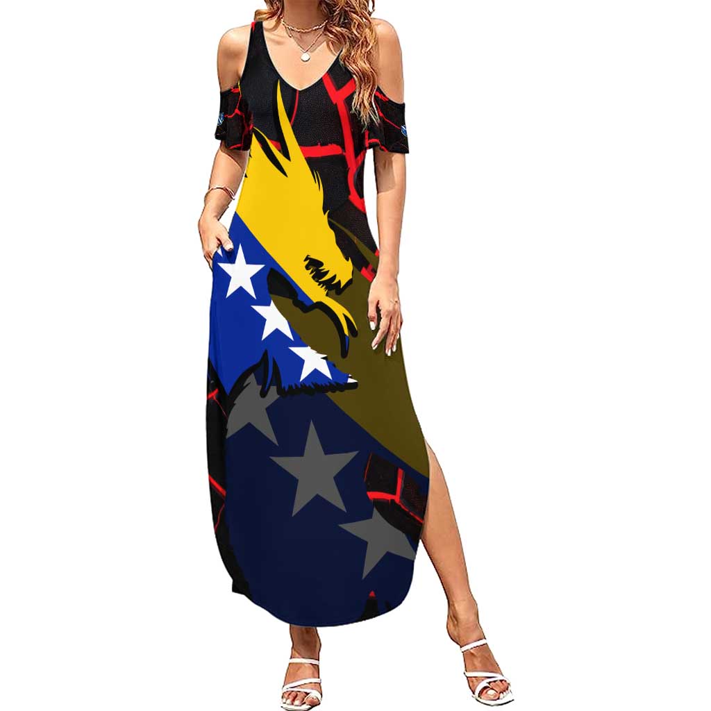Bosnia and Herzegovina Flag Family Matching Summer Maxi Dress and Hawaiian Shirt with Dragon Shape - Fusion of National Pride & Sports Spirit