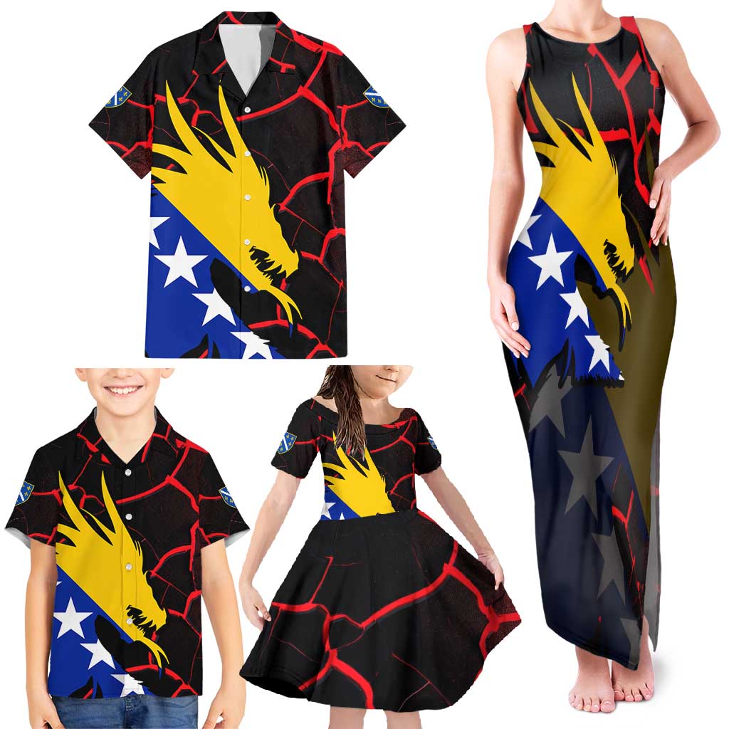 Bosnia and Herzegovina Flag Family Matching Tank Maxi Dress and Hawaiian Shirt with Dragon Shape - Fusion of National Pride & Sports Spirit