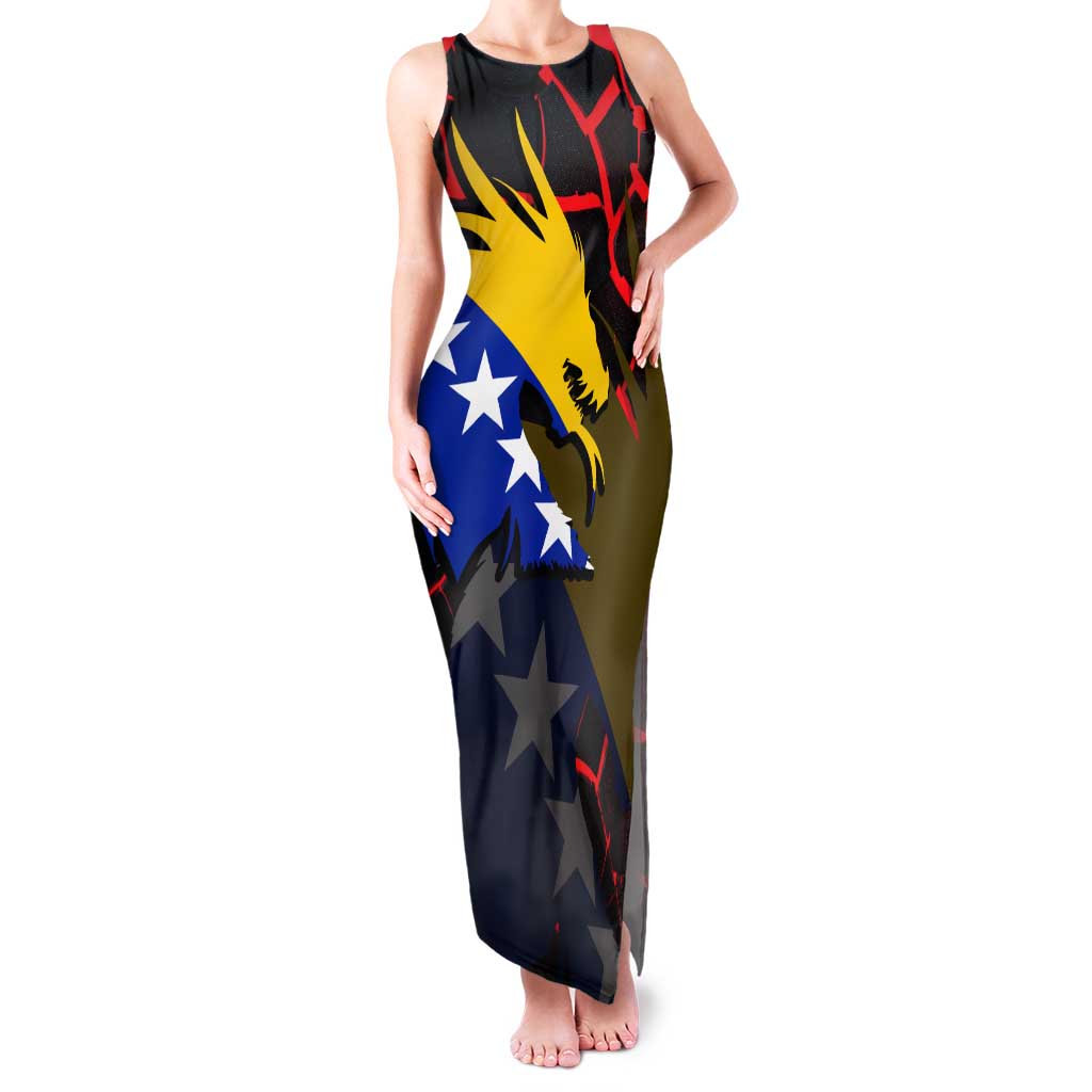 Bosnia and Herzegovina Flag Family Matching Tank Maxi Dress and Hawaiian Shirt with Dragon Shape - Fusion of National Pride & Sports Spirit