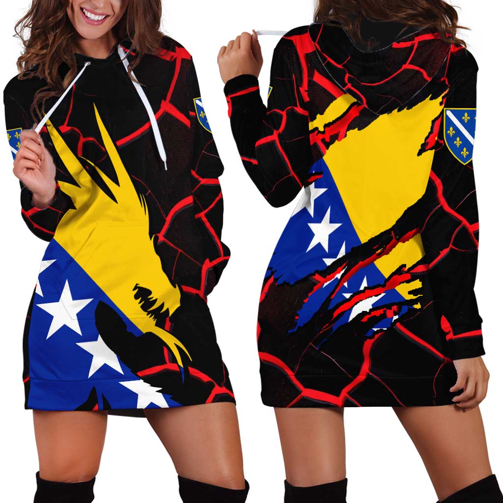 Bosnia and Herzegovina Flag Hoodie Dress with Dragon Shape - Fusion of National Pride & Sports Spirit