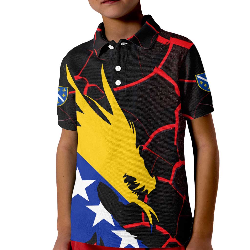 Bosnia and Herzegovina Flag Kid Polo Shirt with Dragon Shape - Fusion of National Pride & Sports Spirit