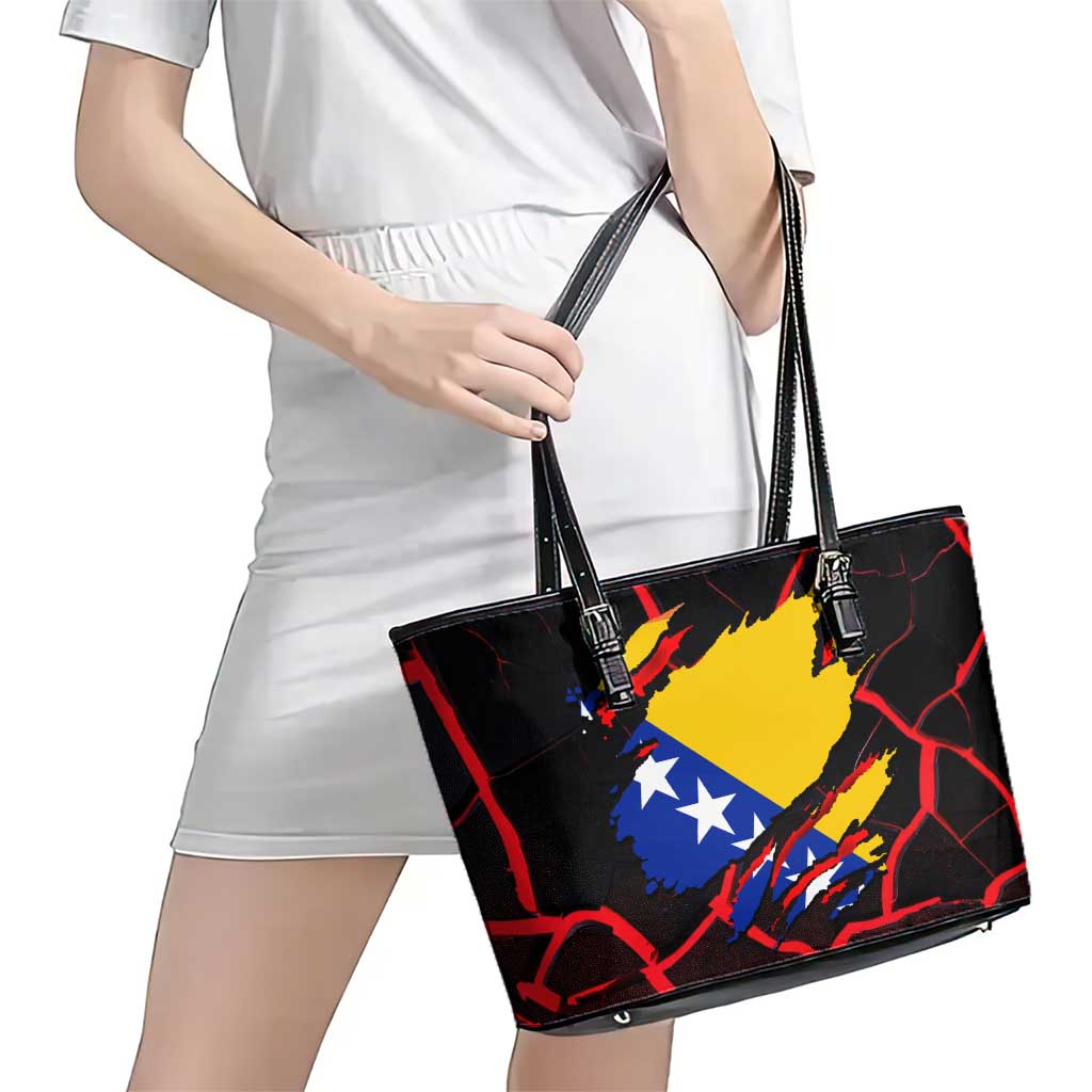 Bosnia and Herzegovina Flag Leather Tote Bag with Dragon Shape - Fusion of National Pride & Sports Spirit