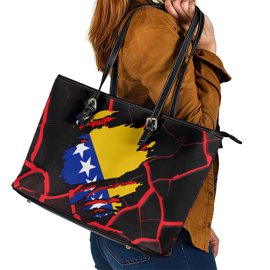 Bosnia and Herzegovina Flag Leather Tote Bag with Dragon Shape - Fusion of National Pride & Sports Spirit