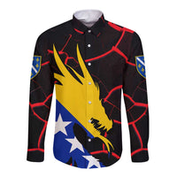 Bosnia and Herzegovina Flag Long Sleeve Button Shirt with Dragon Shape - Fusion of National Pride & Sports Spirit