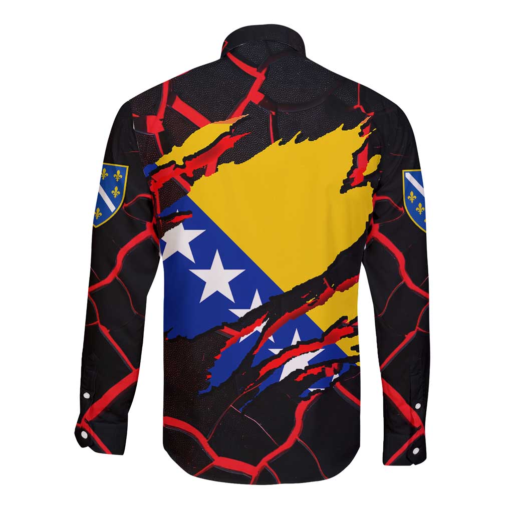 Bosnia and Herzegovina Flag Long Sleeve Button Shirt with Dragon Shape - Fusion of National Pride & Sports Spirit