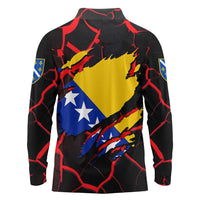 Bosnia and Herzegovina Flag Long Sleeve Polo Shirt with Dragon Shape - Fusion of National Pride & Sports Spirit