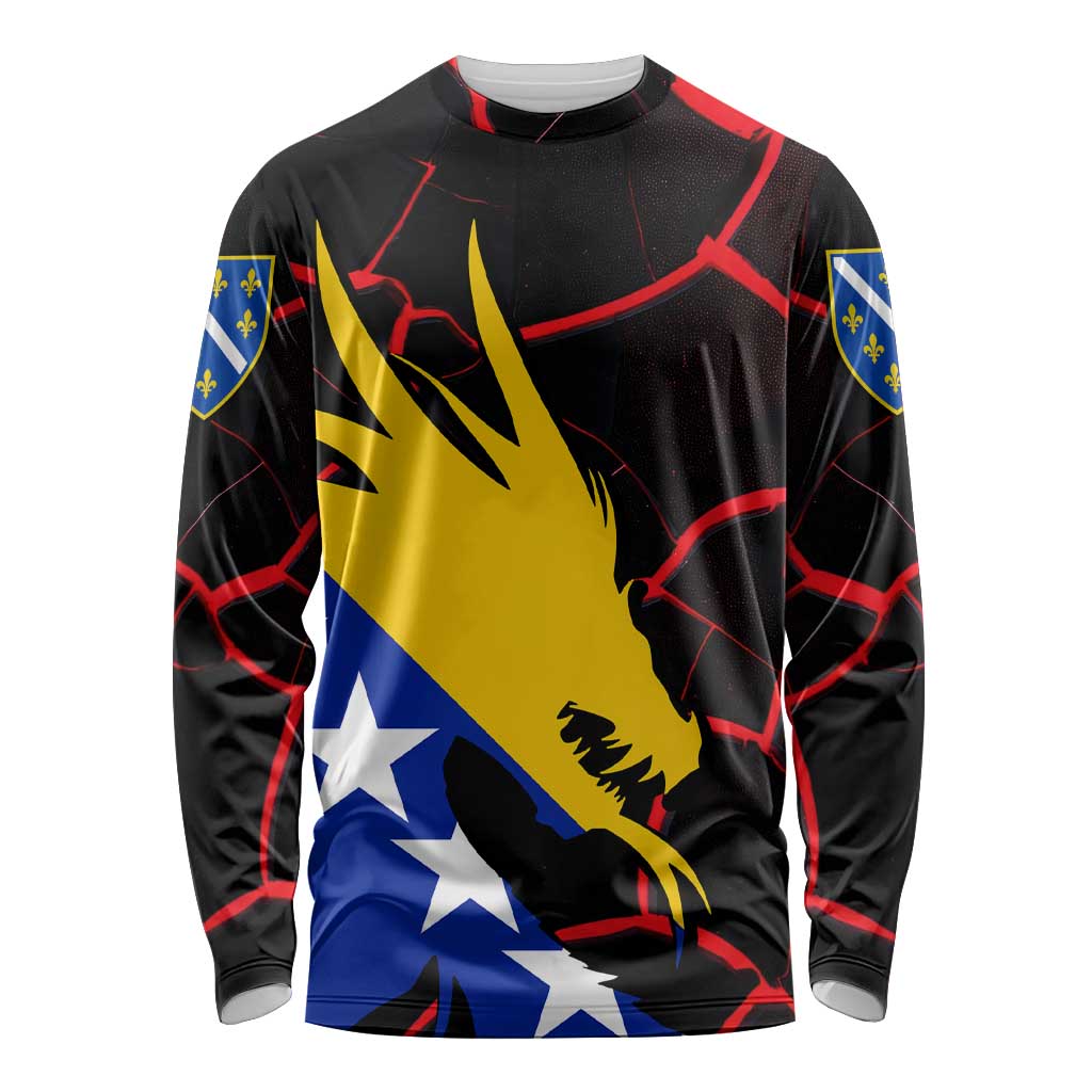 Bosnia and Herzegovina Flag Long Sleeve Shirt with Dragon Shape - Fusion of National Pride & Sports Spirit