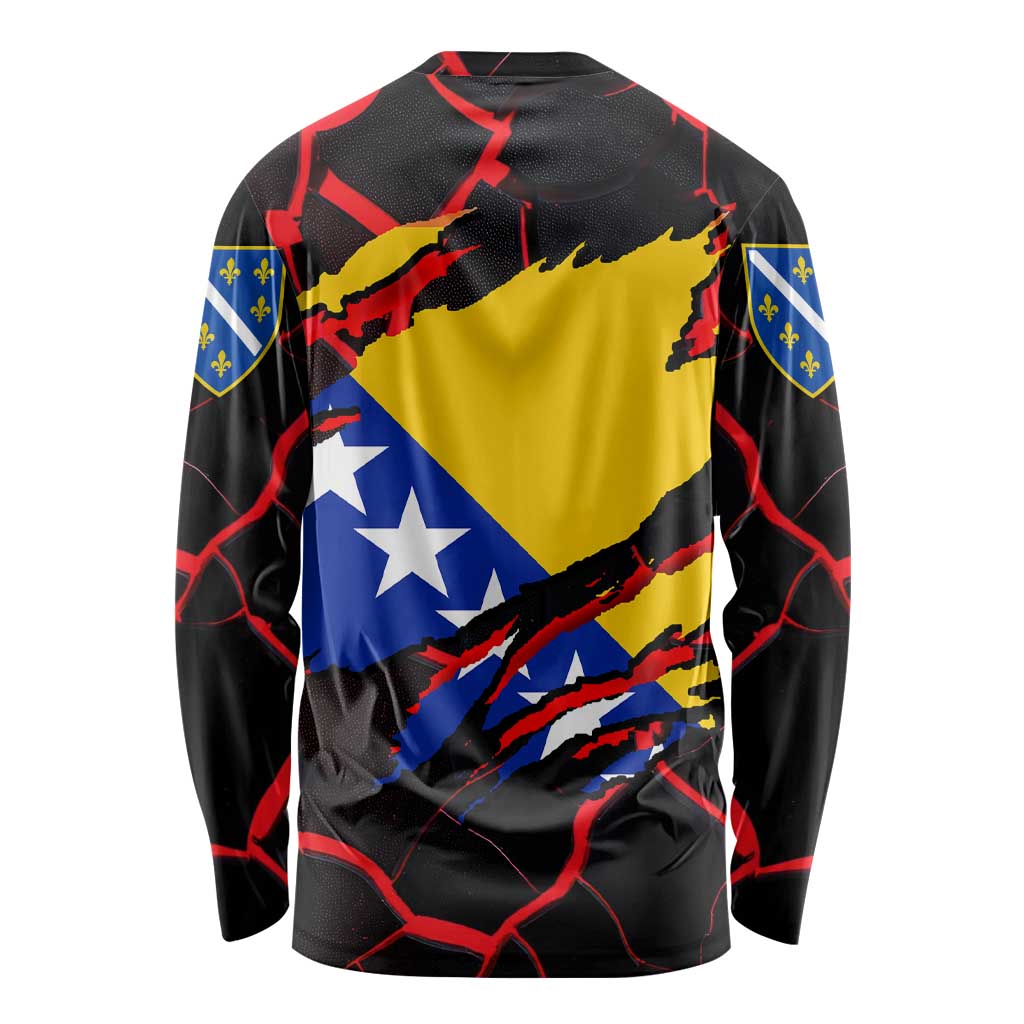 Bosnia and Herzegovina Flag Long Sleeve Shirt with Dragon Shape - Fusion of National Pride & Sports Spirit