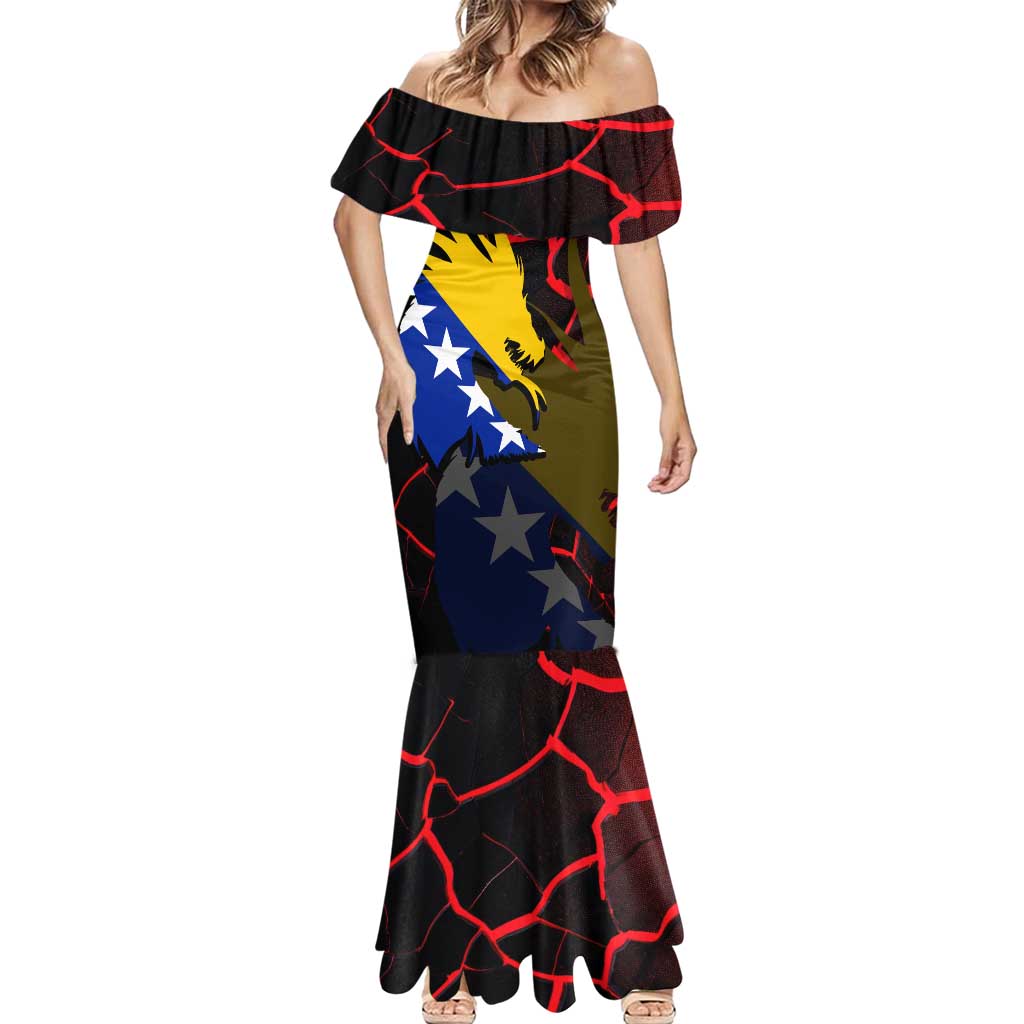 Bosnia and Herzegovina Flag Mermaid Dress with Dragon Shape - Fusion of National Pride & Sports Spirit