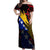 Bosnia and Herzegovina Flag Off Shoulder Maxi Dress with Dragon Shape - Fusion of National Pride & Sports Spirit