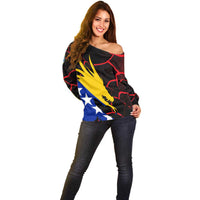 Bosnia and Herzegovina Flag Off Shoulder Sweater with Dragon Shape - Fusion of National Pride & Sports Spirit