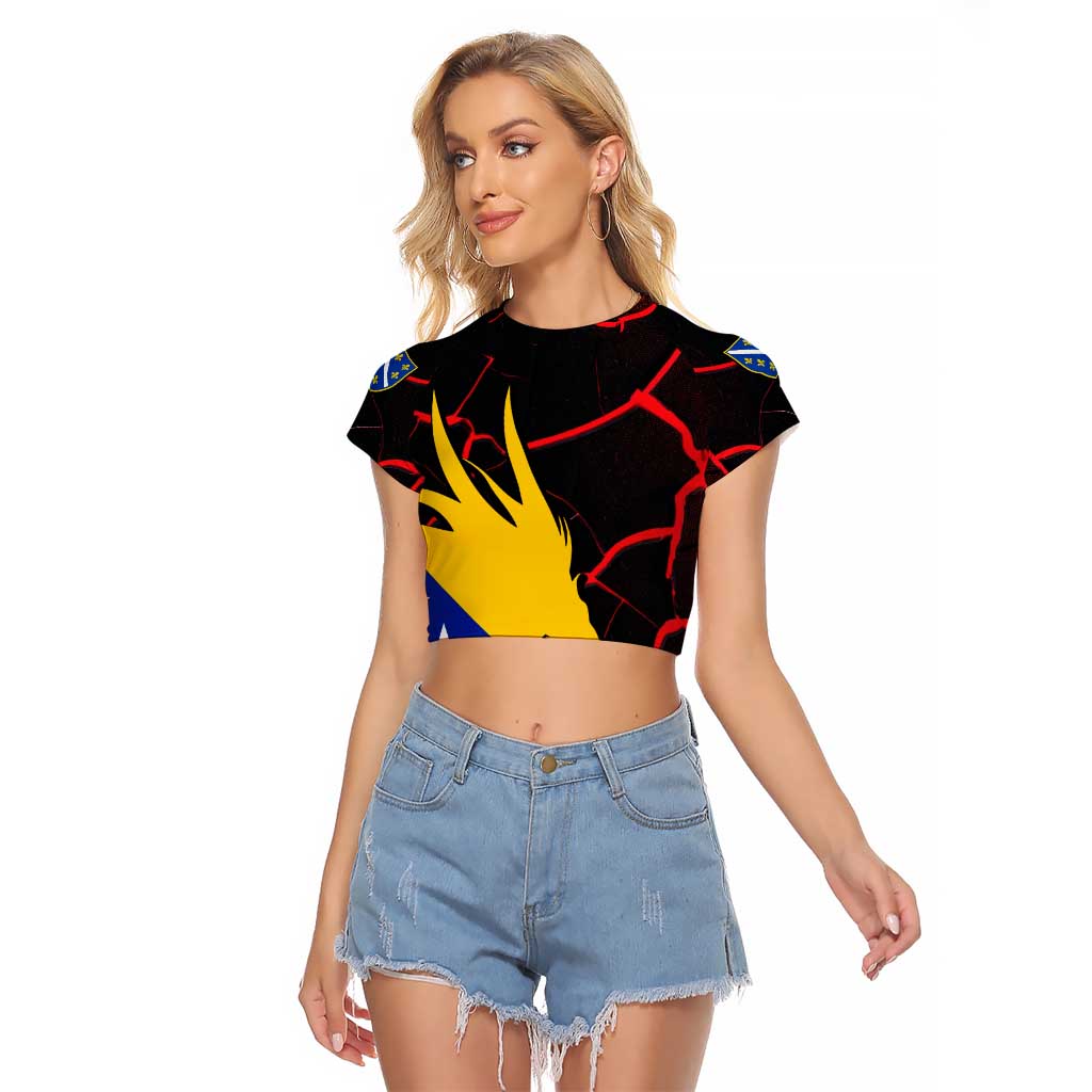 Bosnia and Herzegovina Flag Raglan Cropped T Shirt with Dragon Shape - Fusion of National Pride & Sports Spirit
