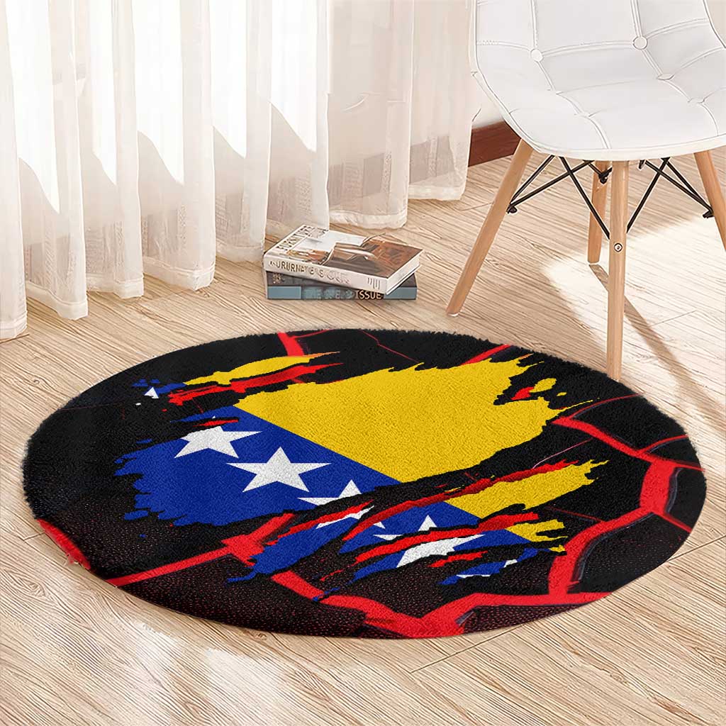 Bosnia and Herzegovina Flag Round Carpet with Dragon Shape - Fusion of National Pride & Sports Spirit