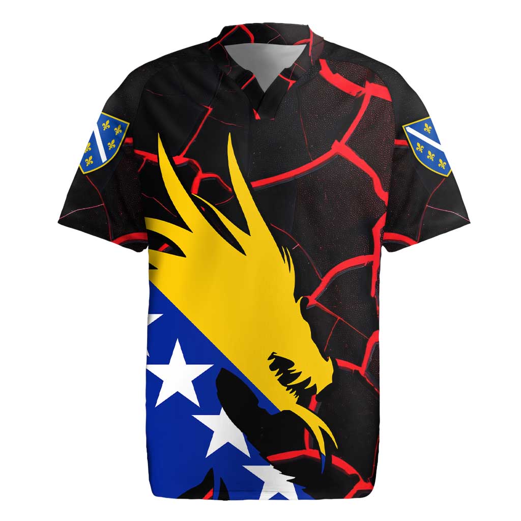 Bosnia and Herzegovina Flag Rugby Jersey with Dragon Shape - Fusion of National Pride & Sports Spirit