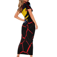 Bosnia and Herzegovina Flag Short Sleeve Bodycon Dress with Dragon Shape - Fusion of National Pride & Sports Spirit