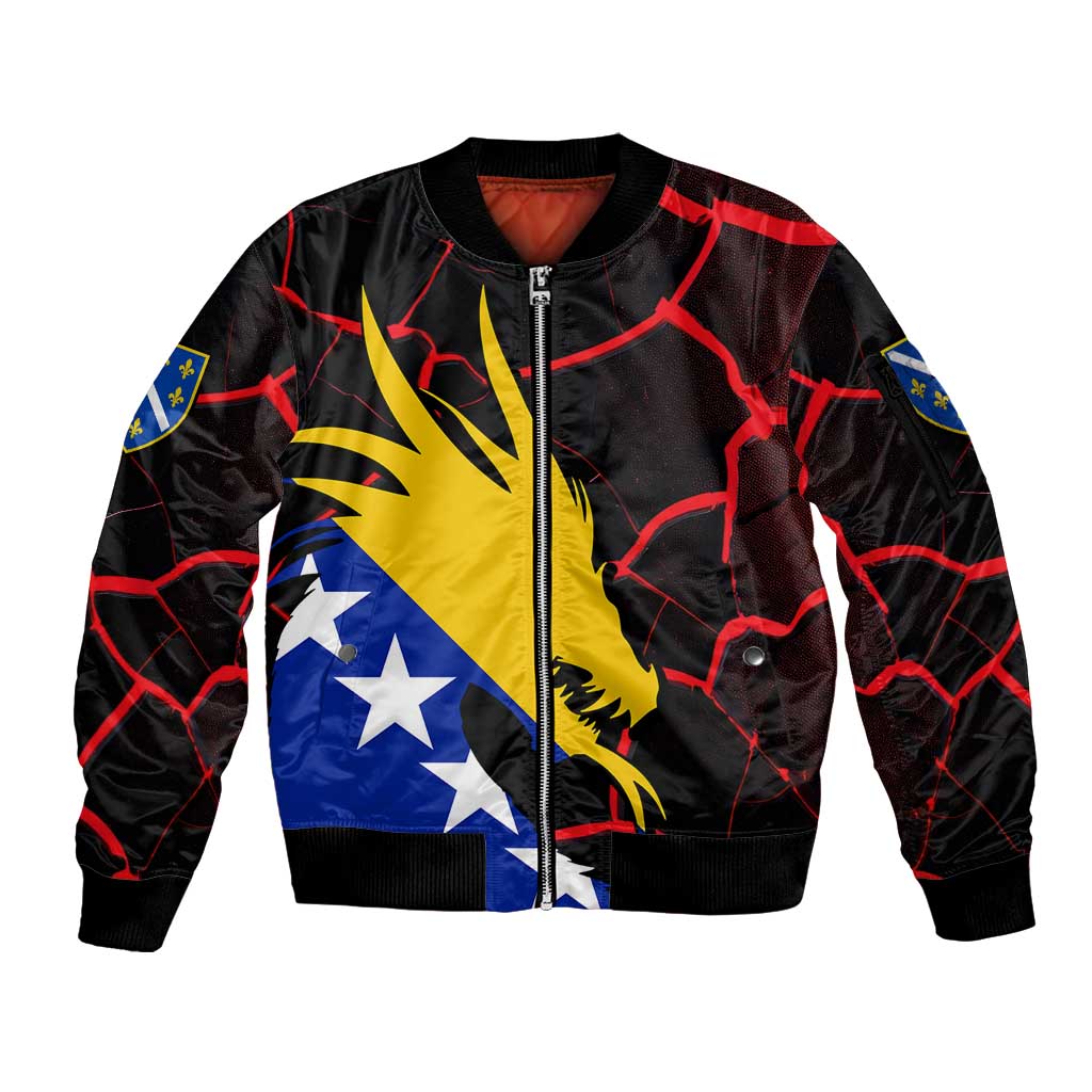 Bosnia and Herzegovina Flag Sleeve Zip Bomber Jacket with Dragon Shape - Fusion of National Pride & Sports Spirit