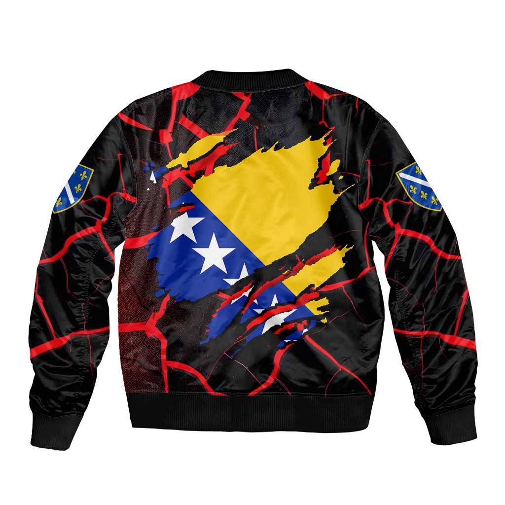 Bosnia and Herzegovina Flag Sleeve Zip Bomber Jacket with Dragon Shape - Fusion of National Pride & Sports Spirit