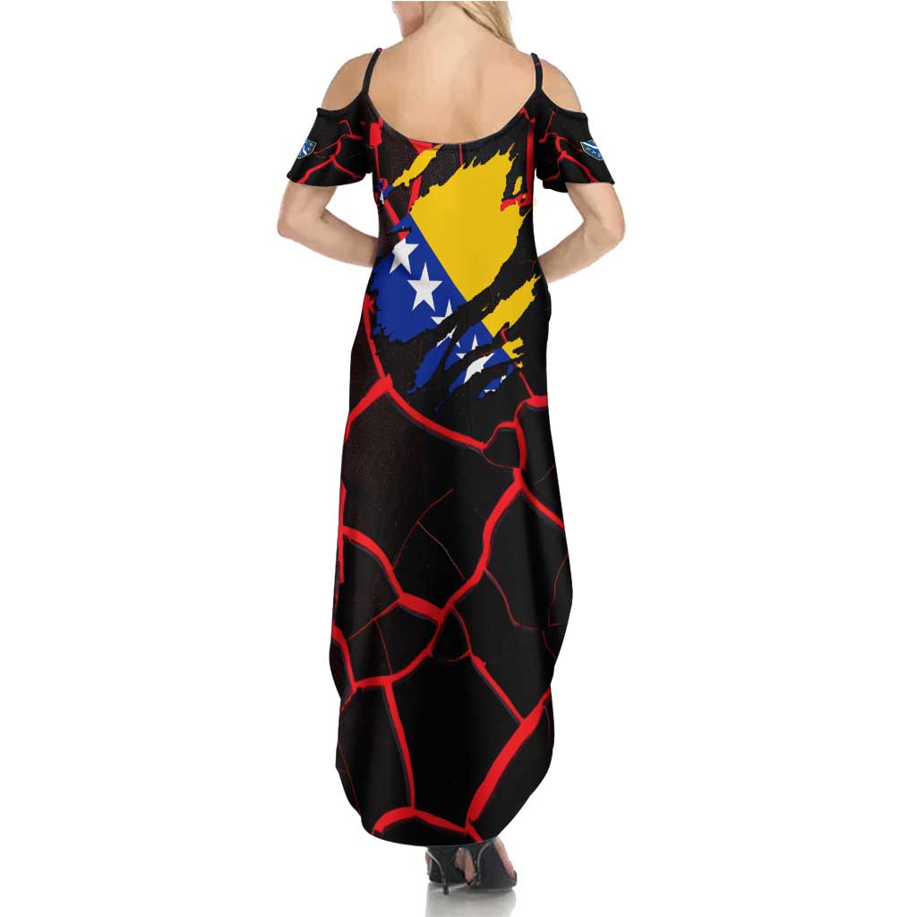 Bosnia and Herzegovina Flag Summer Maxi Dress with Dragon Shape - Fusion of National Pride & Sports Spirit