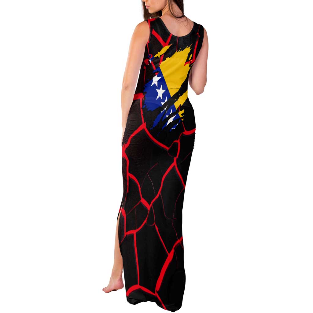 Bosnia and Herzegovina Flag Tank Maxi Dress with Dragon Shape - Fusion of National Pride & Sports Spirit