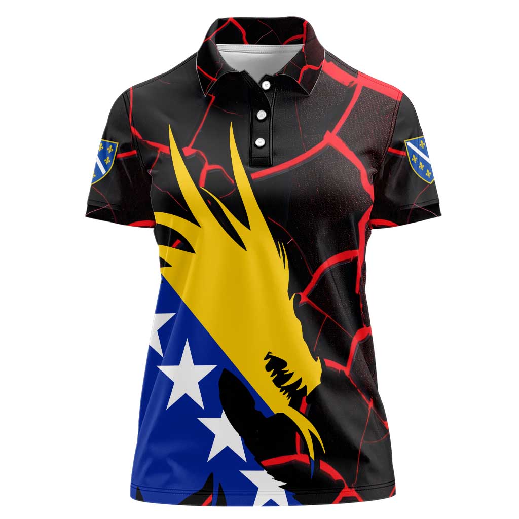 Bosnia and Herzegovina Flag Women Polo Shirt with Dragon Shape - Fusion of National Pride & Sports Spirit