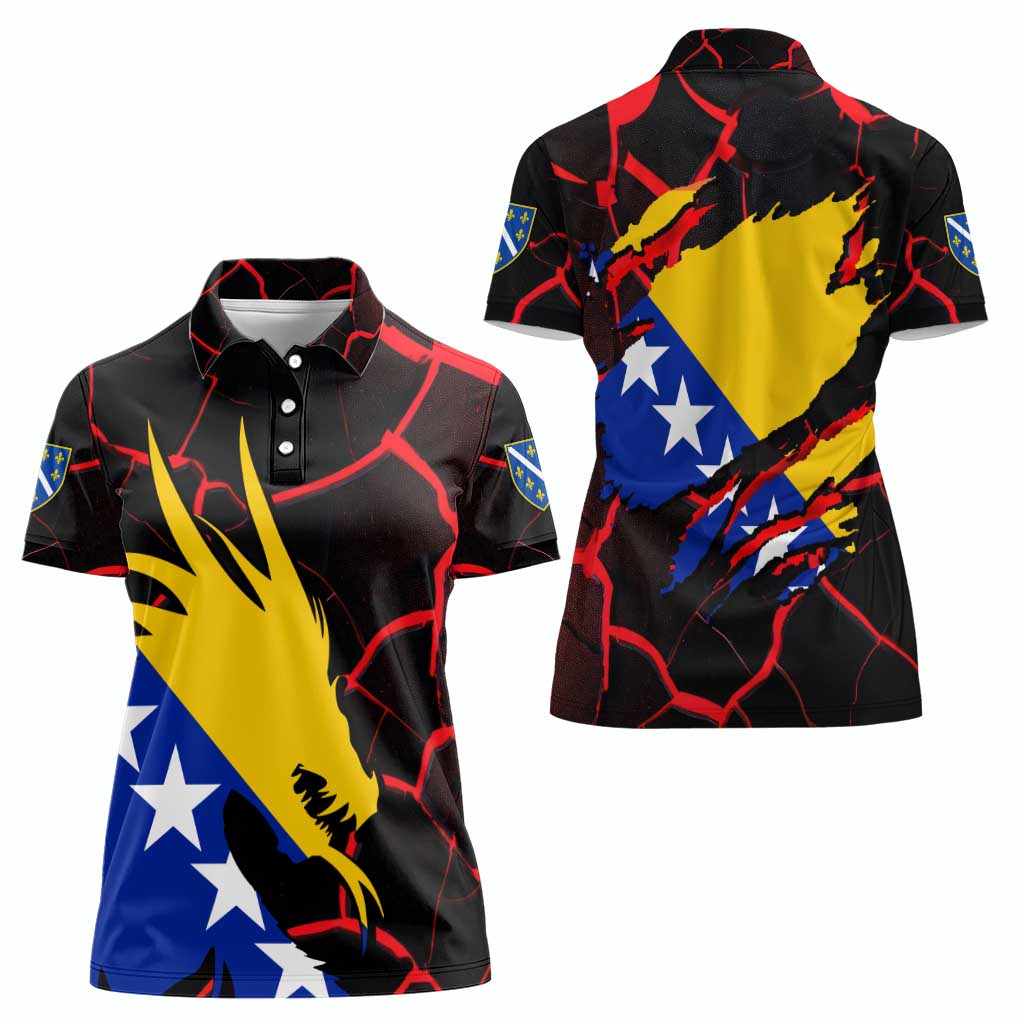 Bosnia and Herzegovina Flag Women Polo Shirt with Dragon Shape - Fusion of National Pride & Sports Spirit