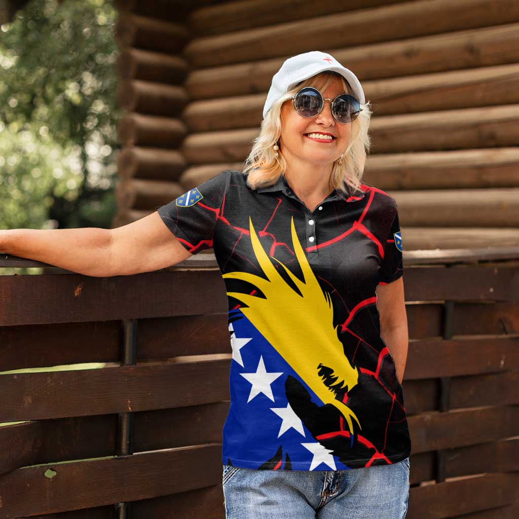 Bosnia and Herzegovina Flag Women Polo Shirt with Dragon Shape - Fusion of National Pride & Sports Spirit
