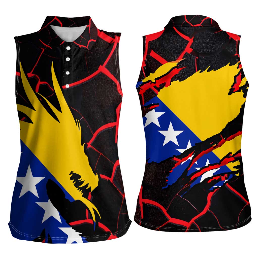 Bosnia and Herzegovina Flag Women Sleeveless Polo Shirt with Dragon Shape - Fusion of National Pride & Sports Spirit