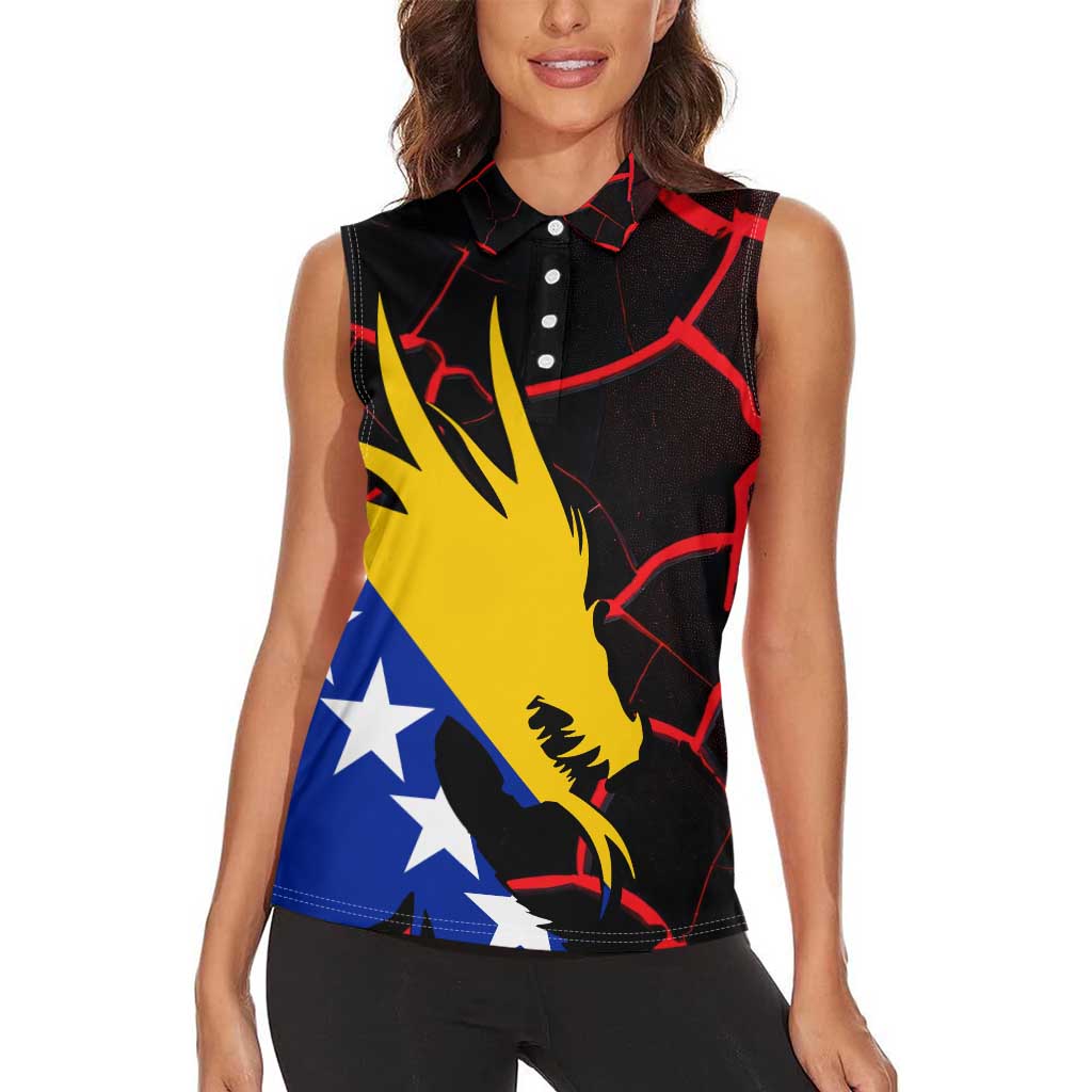 Bosnia and Herzegovina Flag Women Sleeveless Polo Shirt with Dragon Shape - Fusion of National Pride & Sports Spirit