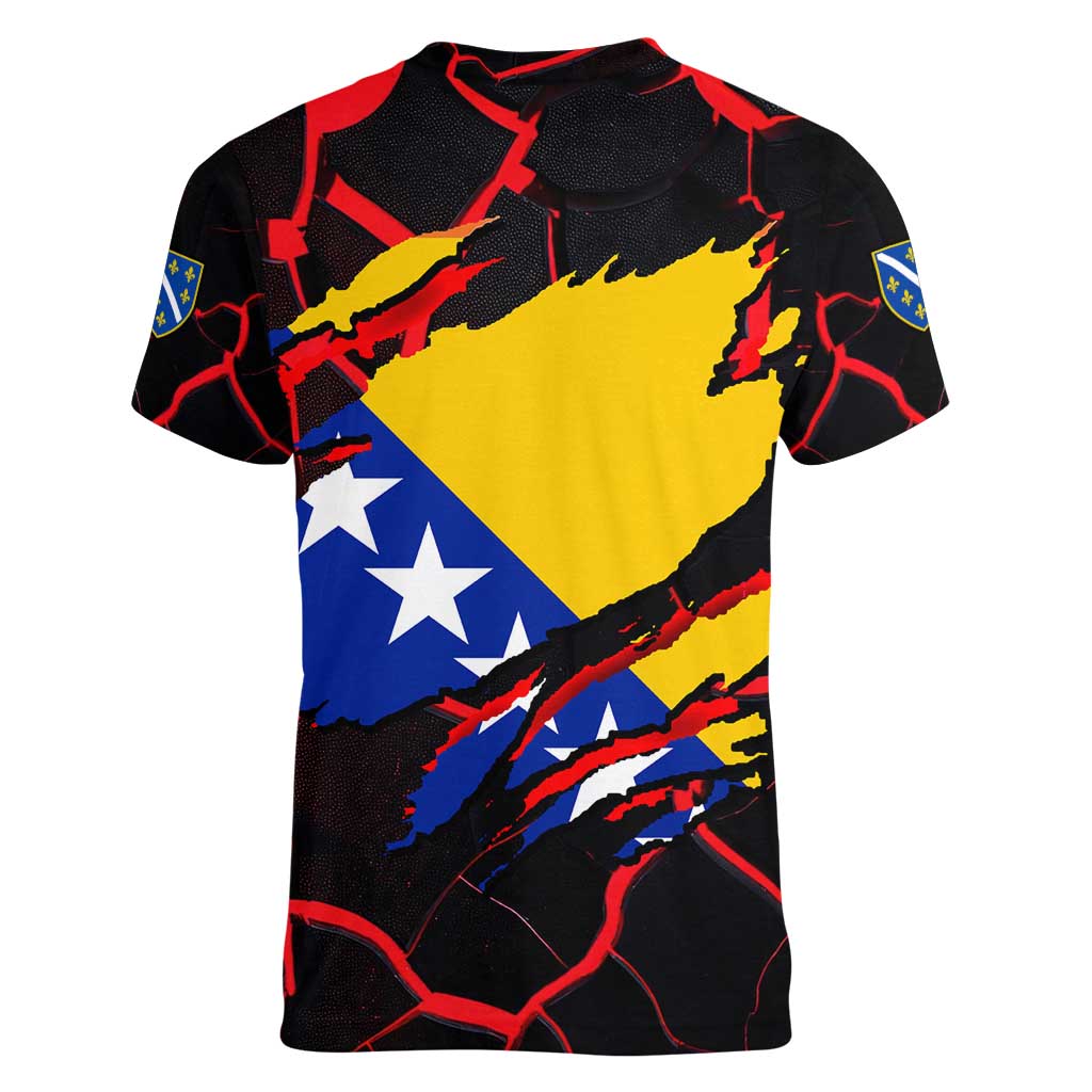 Bosnia and Herzegovina Flag Women V-Neck T-Shirt with Dragon Shape - Fusion of National Pride & Sports Spirit