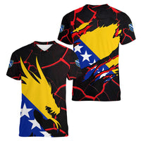 Bosnia and Herzegovina Flag Women V-Neck T-Shirt with Dragon Shape - Fusion of National Pride & Sports Spirit