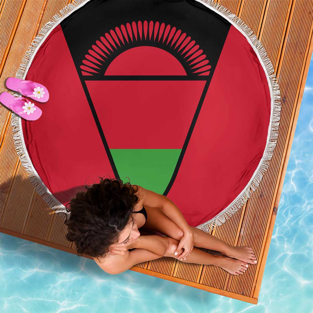 Malawi Flag Beach Blanket Colors Blended with National Emblem - Symbolic Design