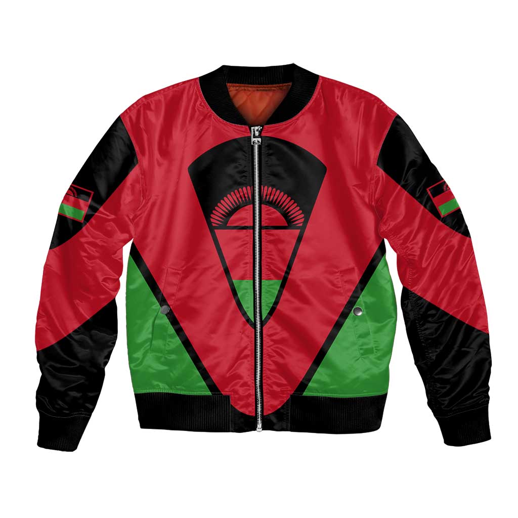 Malawi Flag Bomber Jacket Colors Blended with National Emblem - Symbolic Design