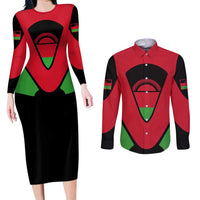 Malawi Flag Couples Matching Long Sleeve Bodycon Dress and Long Sleeve Button Shirt Colors Blended with National Emblem - Symbolic Design
