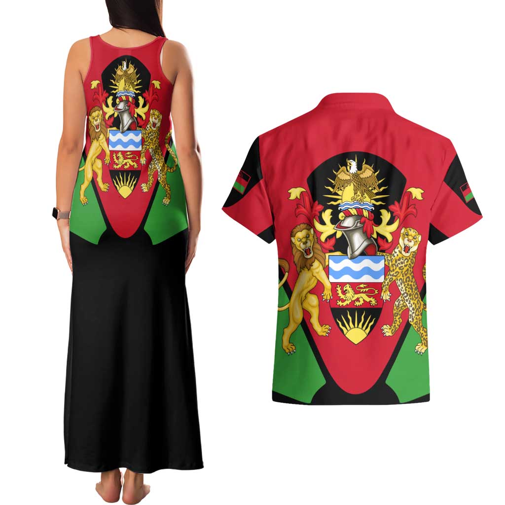 Malawi Flag Couples Matching Tank Maxi Dress and Hawaiian Shirt Colors Blended with National Emblem - Symbolic Design