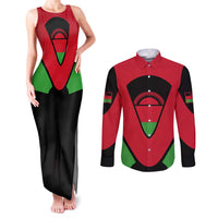 Malawi Flag Couples Matching Tank Maxi Dress and Long Sleeve Button Shirt Colors Blended with National Emblem - Symbolic Design