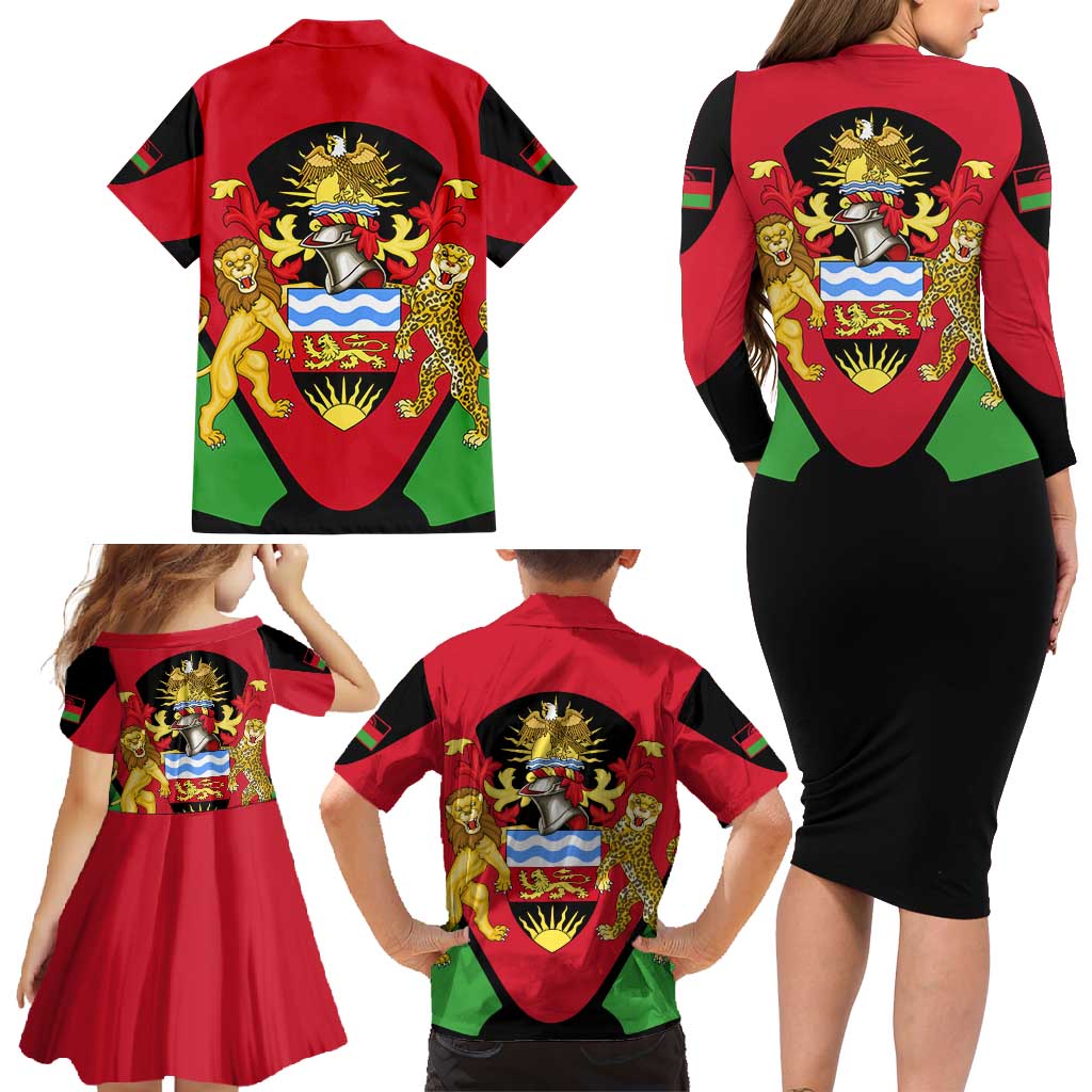 Malawi Flag Family Matching Long Sleeve Bodycon Dress and Hawaiian Shirt Colors Blended with National Emblem - Symbolic Design
