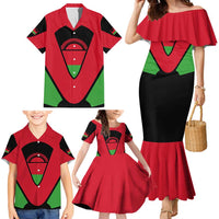 Malawi Flag Family Matching Mermaid Dress and Hawaiian Shirt Colors Blended with National Emblem - Symbolic Design