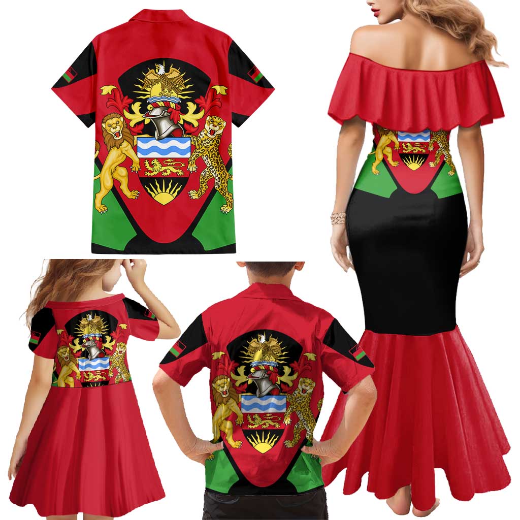 Malawi Flag Family Matching Mermaid Dress and Hawaiian Shirt Colors Blended with National Emblem - Symbolic Design