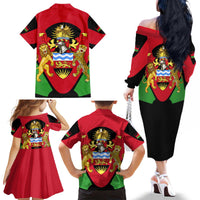 Malawi Flag Family Matching Off The Shoulder Long Sleeve Dress and Hawaiian Shirt Colors Blended with National Emblem - Symbolic Design