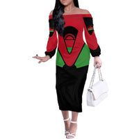 Malawi Flag Family Matching Off The Shoulder Long Sleeve Dress and Hawaiian Shirt Colors Blended with National Emblem - Symbolic Design