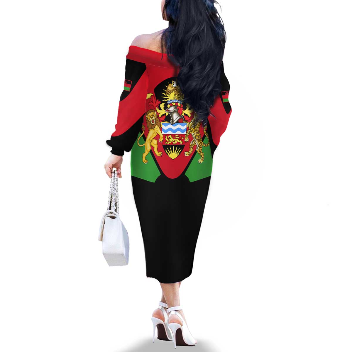 Malawi Flag Family Matching Off The Shoulder Long Sleeve Dress and Hawaiian Shirt Colors Blended with National Emblem - Symbolic Design