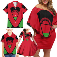 Malawi Flag Family Matching Off Shoulder Short Dress and Hawaiian Shirt Colors Blended with National Emblem - Symbolic Design
