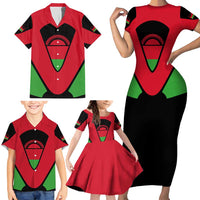Malawi Flag Family Matching Short Sleeve Bodycon Dress and Hawaiian Shirt Colors Blended with National Emblem - Symbolic Design
