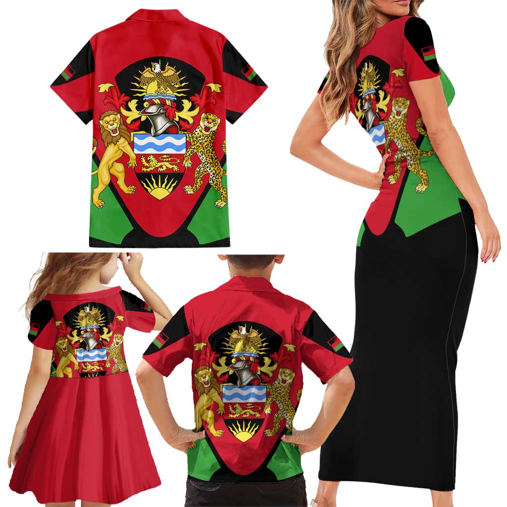 Malawi Flag Family Matching Short Sleeve Bodycon Dress and Hawaiian Shirt Colors Blended with National Emblem - Symbolic Design