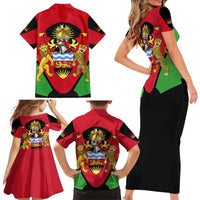 Malawi Flag Family Matching Short Sleeve Bodycon Dress and Hawaiian Shirt Colors Blended with National Emblem - Symbolic Design