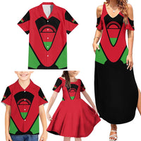 Malawi Flag Family Matching Summer Maxi Dress and Hawaiian Shirt Colors Blended with National Emblem - Symbolic Design