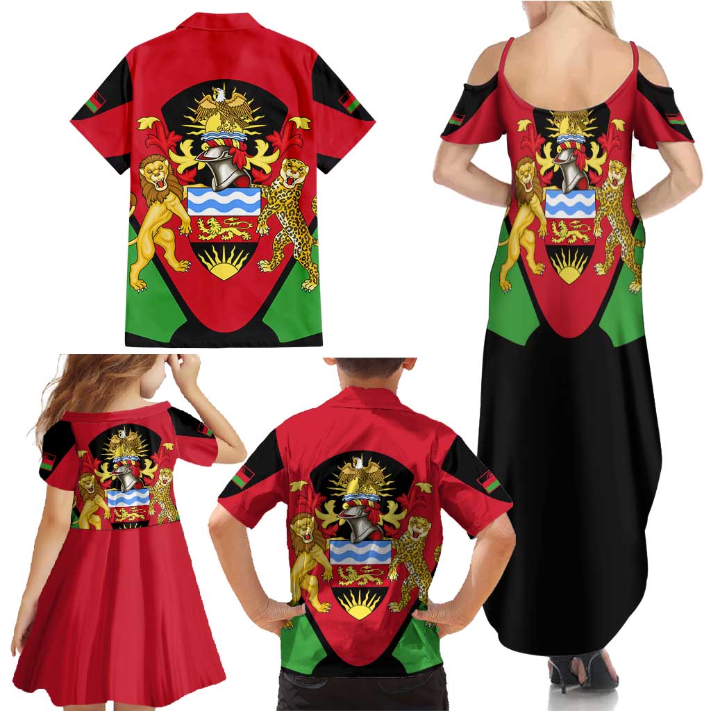 Malawi Flag Family Matching Summer Maxi Dress and Hawaiian Shirt Colors Blended with National Emblem - Symbolic Design