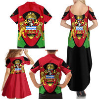 Malawi Flag Family Matching Summer Maxi Dress and Hawaiian Shirt Colors Blended with National Emblem - Symbolic Design